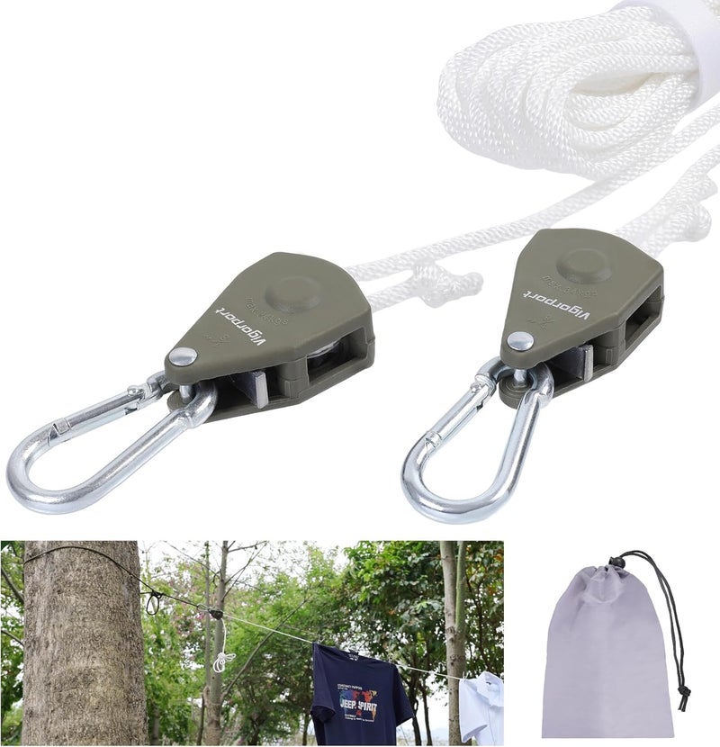 Vigorport Retractable Travel Clothesline, Portable Clothes Line Heavy Duty Rope Pully System with Carabiner for Outdoor Camping, Cruise Ships, Indoor Backyard, Balcony (White, 19Ft) - Image 1
